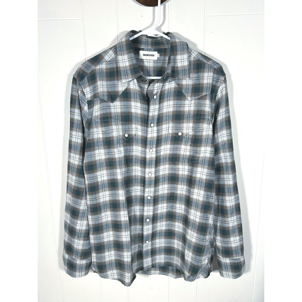 Taylor Stitch Men's 38 Long Sleeve Plaid Pearl Snap Western Shirt Organic Cotton